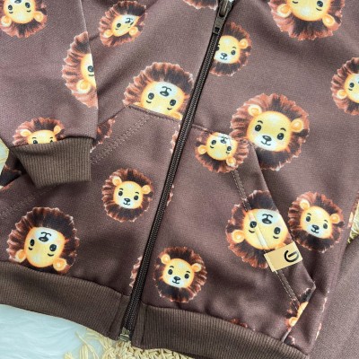 Conj. Jaqueta com Capuz Leões e Calça de Moletom - Marrom